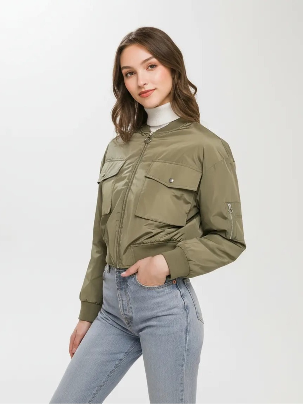 Love Tree Women’s Olive Utility Bomber Jacket - Size Medium